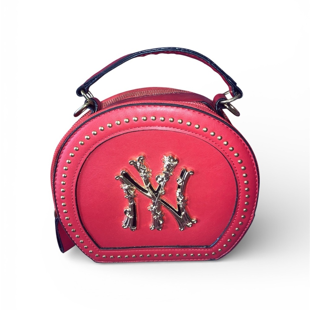 Stylish Red Handbag with Gold Accents NY style logo